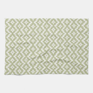 Sage Green Geometric, Linen Texture Print Tea Towel