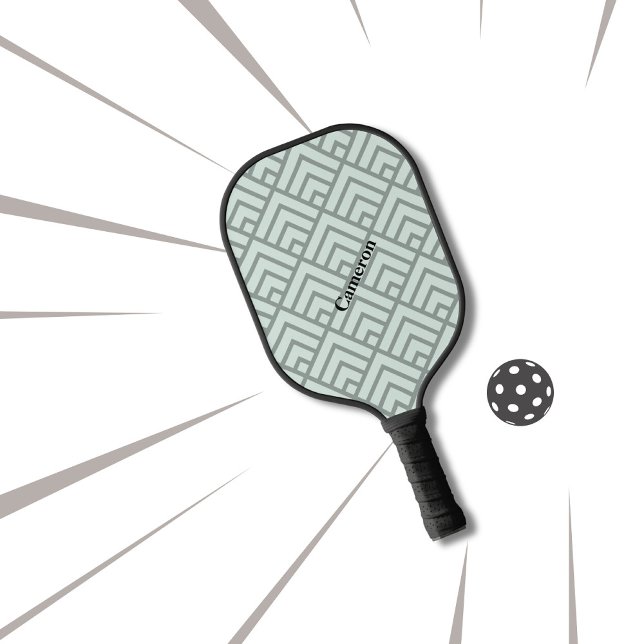 Sage Green Geometric Pattern Modern Monogram  Pickleball Paddle (Creator Uploaded)