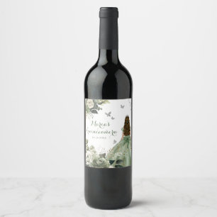 Sage Green Geometric Princess Floral XV Años Wine Label