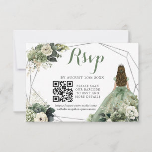 Sage Green Geometric Princess XV Años QR RSVP Card