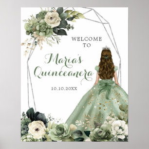Sage Green Geometric Quinceañera Welcome Sign