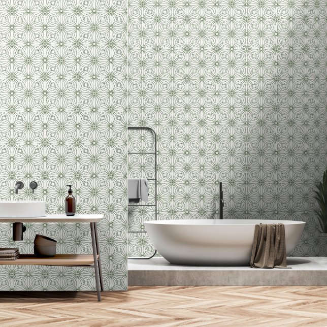 Sage Green Geometric Repeating Pattern Wallpaper (Bathroom)