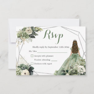 Sage Green Geometric Royal Princess Quinceañera RSVP Card