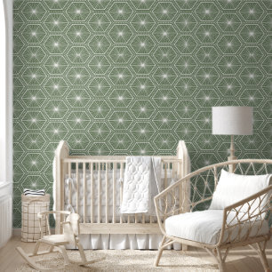 Sage Green Geometric Starburst Pattern Wallpaper