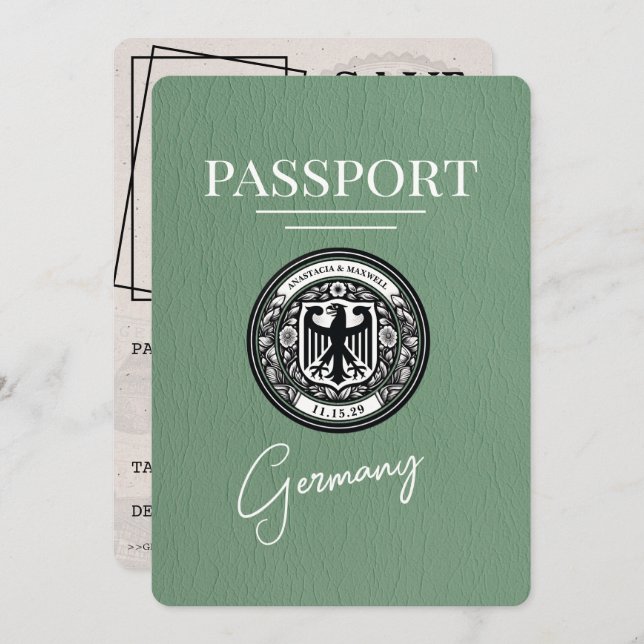 Sage Green Germany Passport Save The Date (Front/Back)