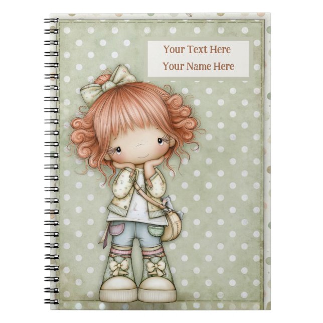 Sage Green Ginger Red Pastel Pink Retro Polka Dot  Notebook (Front)