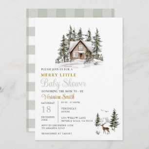 Sage Green Gingham A Merry Little Baby Shower  Invitation