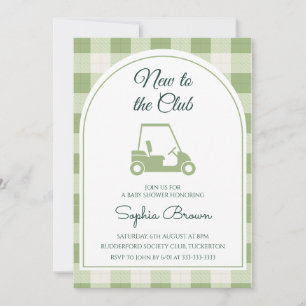 Sage Green Gingham Arch Golf Baby Shower Invitation