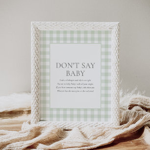 Sage Green Gingham Baby Shower Don't Say Baby Sign