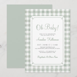 Sage Green Gingham Baby Shower Invitation