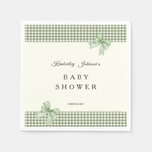Sage Green Gingham Baby Shower Invitation & Bows