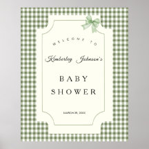 Sage Green Gingham Baby Shower Invitation with Bow