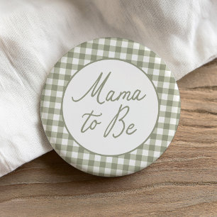 Sage Green Gingham Baby Shower Mama to Be 7.5 Cm Round Badge