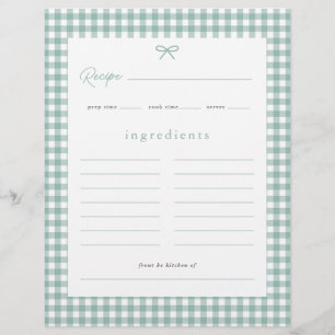 Sage Green Gingham Baby Shower Recipe Card