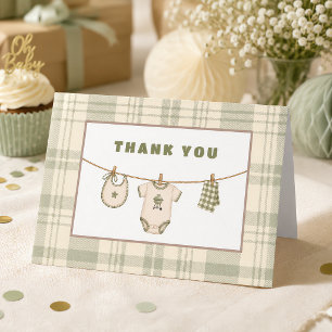 Sage Green Gingham Baby Shower Vintage BBQ Thank You Card