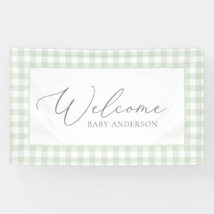 Sage Green Gingham Baby Shower Welcome Banner