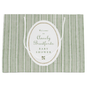 Sage Green Gingham Bow Baby Shower Welcome Favour Large Gift Bag
