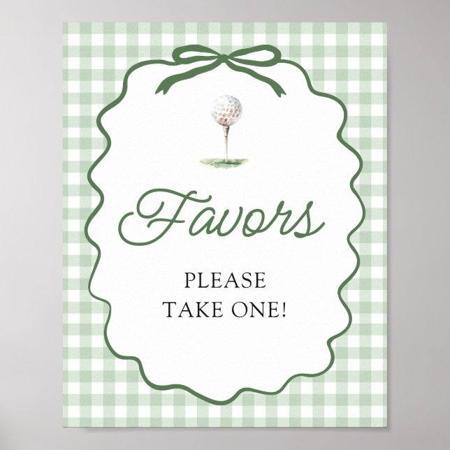 Sage Green Gingham Bow Golf Favours Sign (Front)