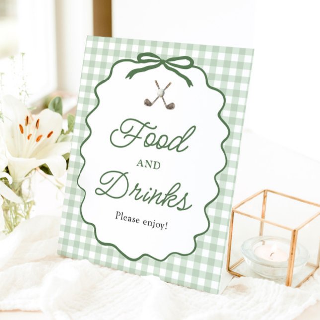 Sage Green Gingham Bow Golf Food and Drinks Sign (Sage Green Gingham Bow Golf Food and Drinks Sign)