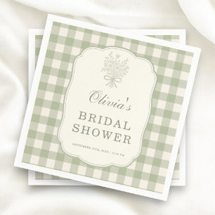 Sage Green Gingham Bridal Shower Party Napkin