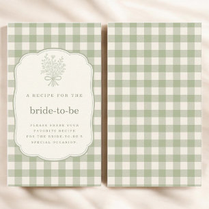 Sage Green Gingham Bridal Shower Recipe Share Enclosure Card