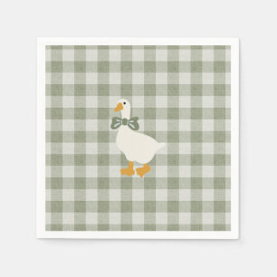 Sage Green Gingham Buffalo Check Baby Shower Linen Napkin