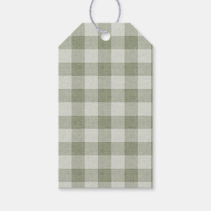 Sage Green Gingham Buffalo Check Linen Texture Gift Tags