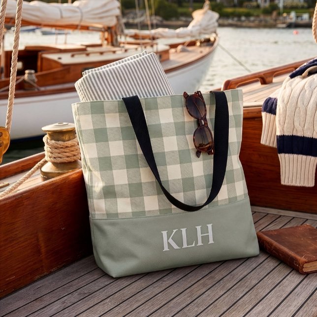 Sage Green Gingham Buffalo Check Linen Texture  Tote Bag (Creator Uploaded)