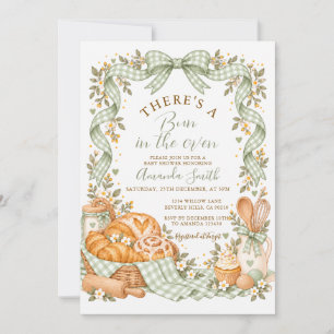Sage Green Gingham Bun in the Oven Baby Shower  Invitation