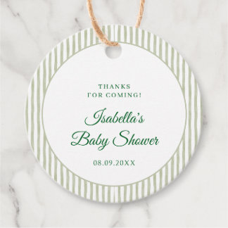 Sage Green Gingham Classic Elegant Baby Shower Favour Tags