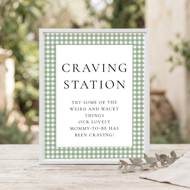 Sage Green Gingham Craving Table Baby Shower Sign (Creator Uploaded)