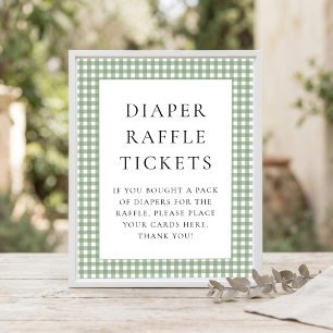 Sage Green Gingham Diaper Raffle Baby Shower Sign