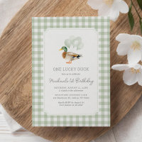 Sage Green Gingham Duck 1st Birthday