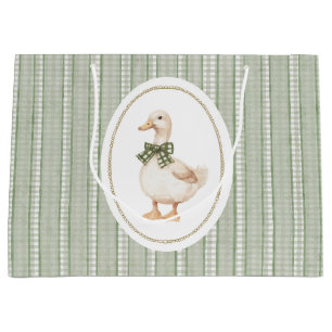 Sage Green Gingham Duck Baby Shower Welcome Favour Large Gift Bag