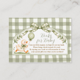 Sage Green Gingham Duck Books for baby Baby Shower Enclosure Card