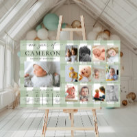 Sage Green Gingham First Birthday Photo Milestone