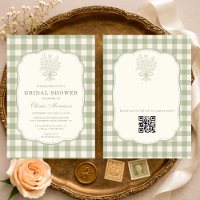 Sage Green Gingham Floral QR Code Bridal Shower