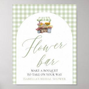 Sage Green Gingham Fresh Off The Market Flower Bar Poster