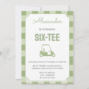 Sage Green Gingham Golf 60th Birthday Invitation