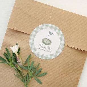 Sage Green Gingham Golf Baby Shower Favor Classic Round Sticker
