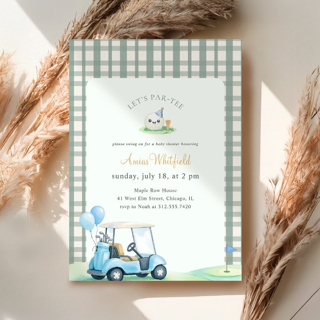 Sage Green Gingham Golf Baby Shower Invitation (Creator Uploaded)