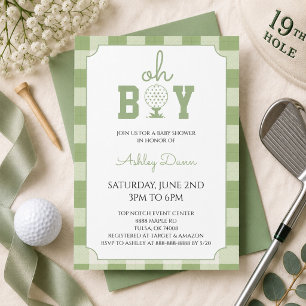 Sage Green Gingham Golf Baby Shower Invitation