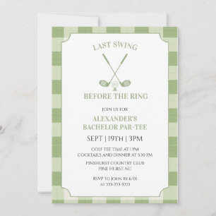 Sage Green Gingham Golf Bachelor Party Invitation