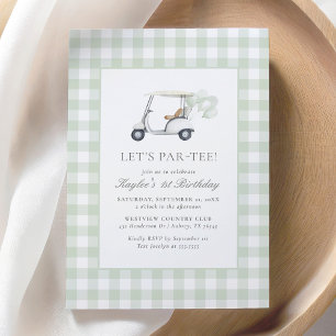 Sage Green Gingham Golf Birthday Invitation