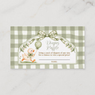 Sage Green Gingham Goose Diaper Raffle Baby Shower Enclosure Card