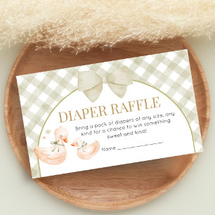 Sage Green Gingham Goose Shower Diaper Raffle Enclosure Card