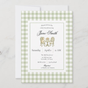 Sage Green Gingham Kitten Baby Shower Invitation