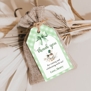 Sage Green Gingham Lucky Duck Birthday Gift Tags
