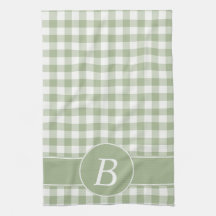 Sage Green Gingham Monogram Kitchen Towel