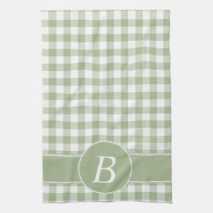 Sage Green Gingham Monogram Kitchen Towel